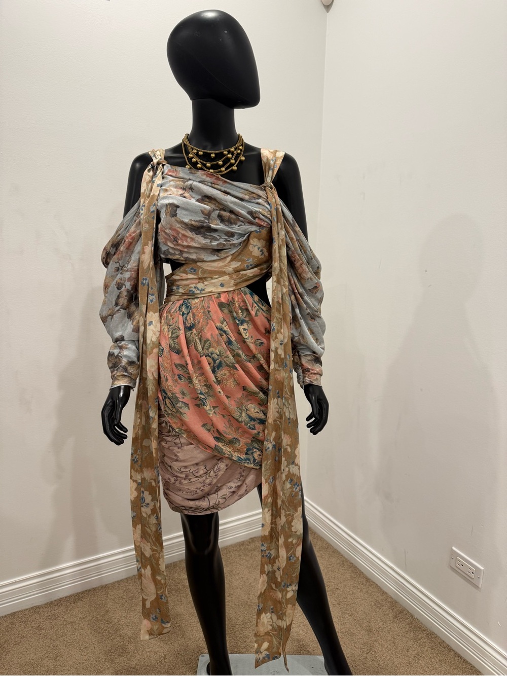 Zimmermann 100% Silk Floral Draped Cutout Open Back Mini Dress Size 1